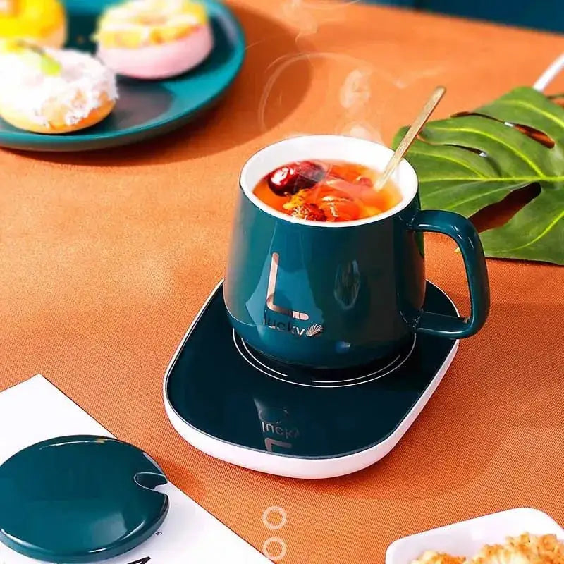 Compact and portable coffee warmer, easy to carry for travel or home use.