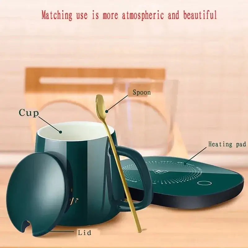 Elegant "pocket watch" design of the coffee mug warmer, shown as a perfect gift.