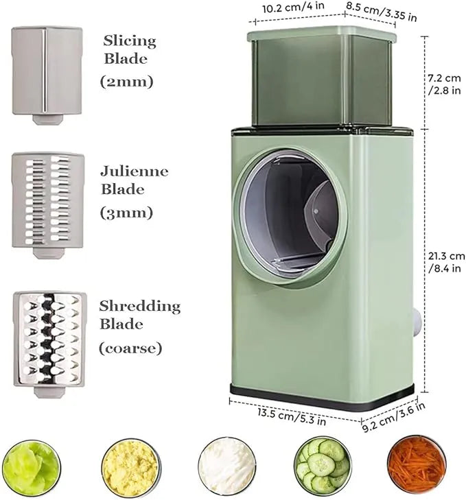 Enclosed blade drum of the vegetable cutter highlighting its key safety feature.