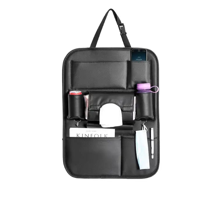 Car seat back organizer with multiple pockets