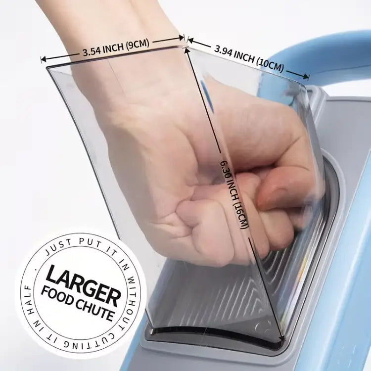 Vegetable slicer cutting potatoes and cucumbers